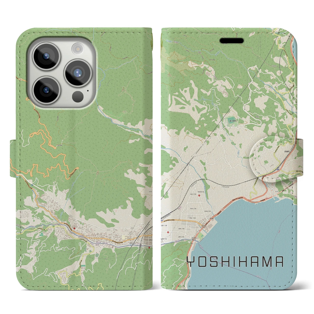 【吉浜(神奈川県)】地図柄iPhoneケース(手帳タイプ)ナチュラル・iPhone 15 Pro 用