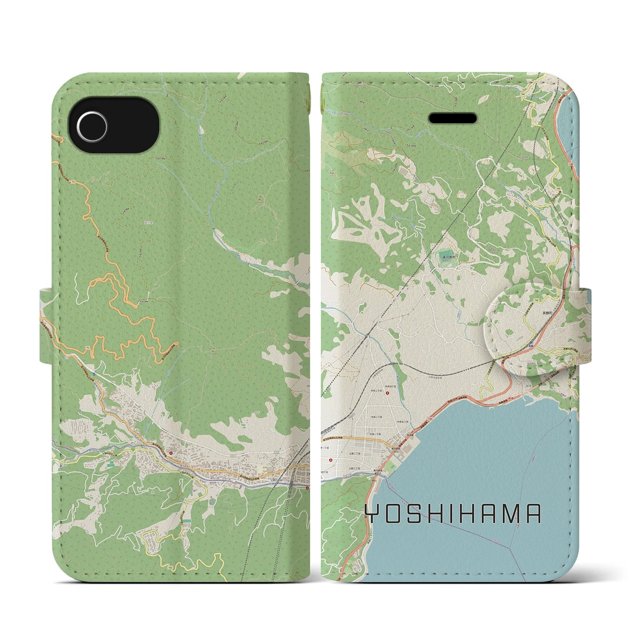 【吉浜(神奈川県)】地図柄iPhoneケース(手帳タイプ)ナチュラル・iPhone SE(第3 / 第2世代) / 8 / 7 / 6s / 6 用