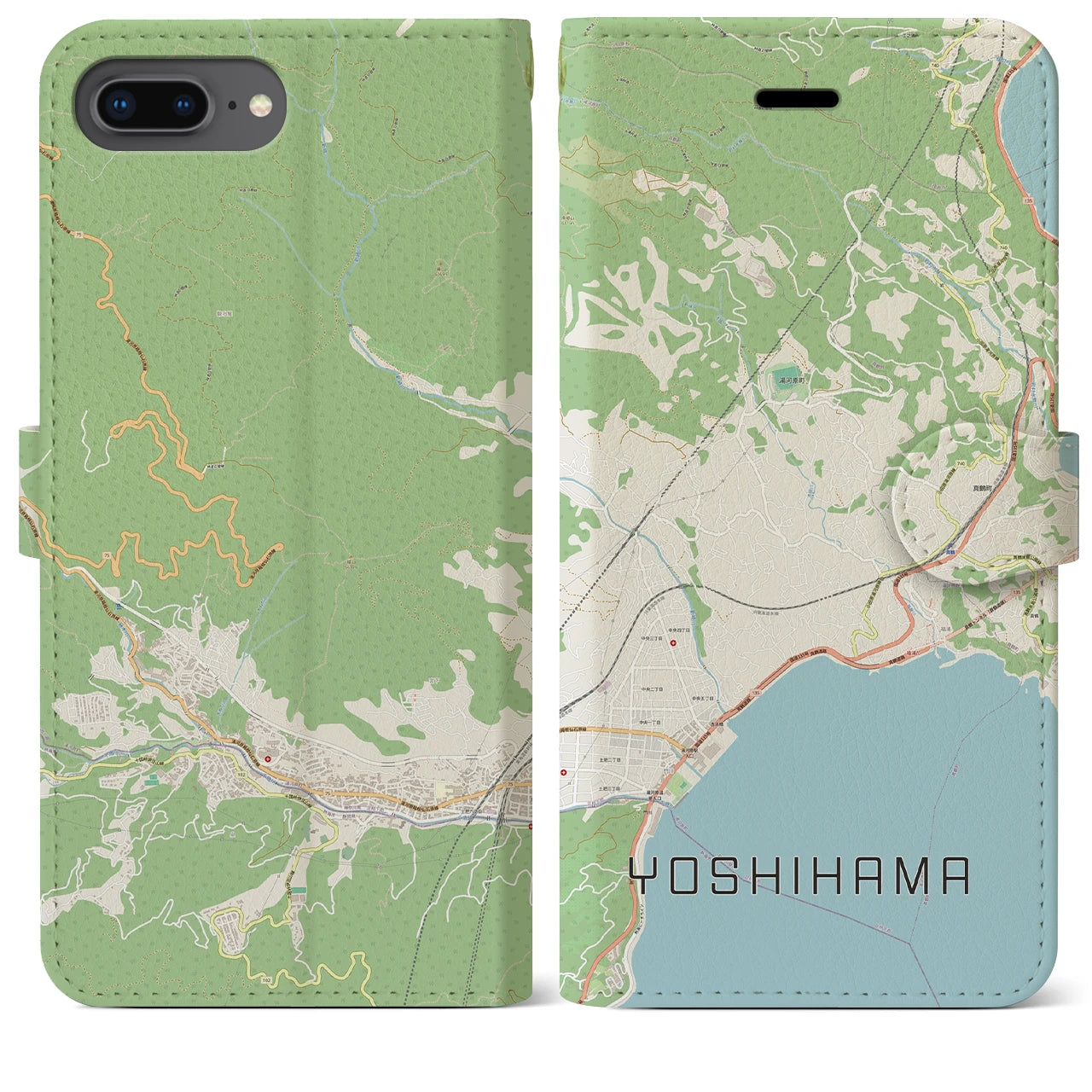 【吉浜(神奈川県)】地図柄iPhoneケース(手帳タイプ)ナチュラル・iPhone 8Plus /7Plus / 6sPlus / 6Plus 用