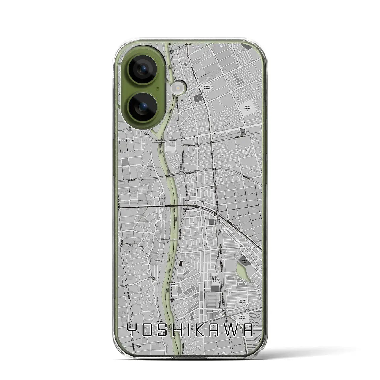 【吉川(埼玉県)】地図柄iPhoneケース(クリアタイプ)モノトーン・iPhone 17 Pro Max 用