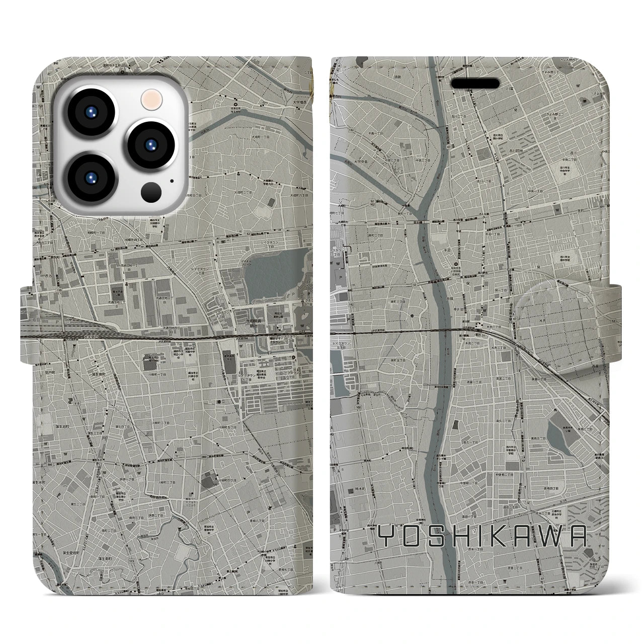 【吉川(埼玉県)】地図柄iPhoneケース(手帳タイプ)