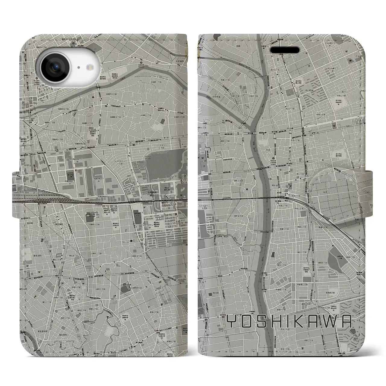 【吉川(埼玉県)】地図柄iPhoneケース(手帳タイプ)