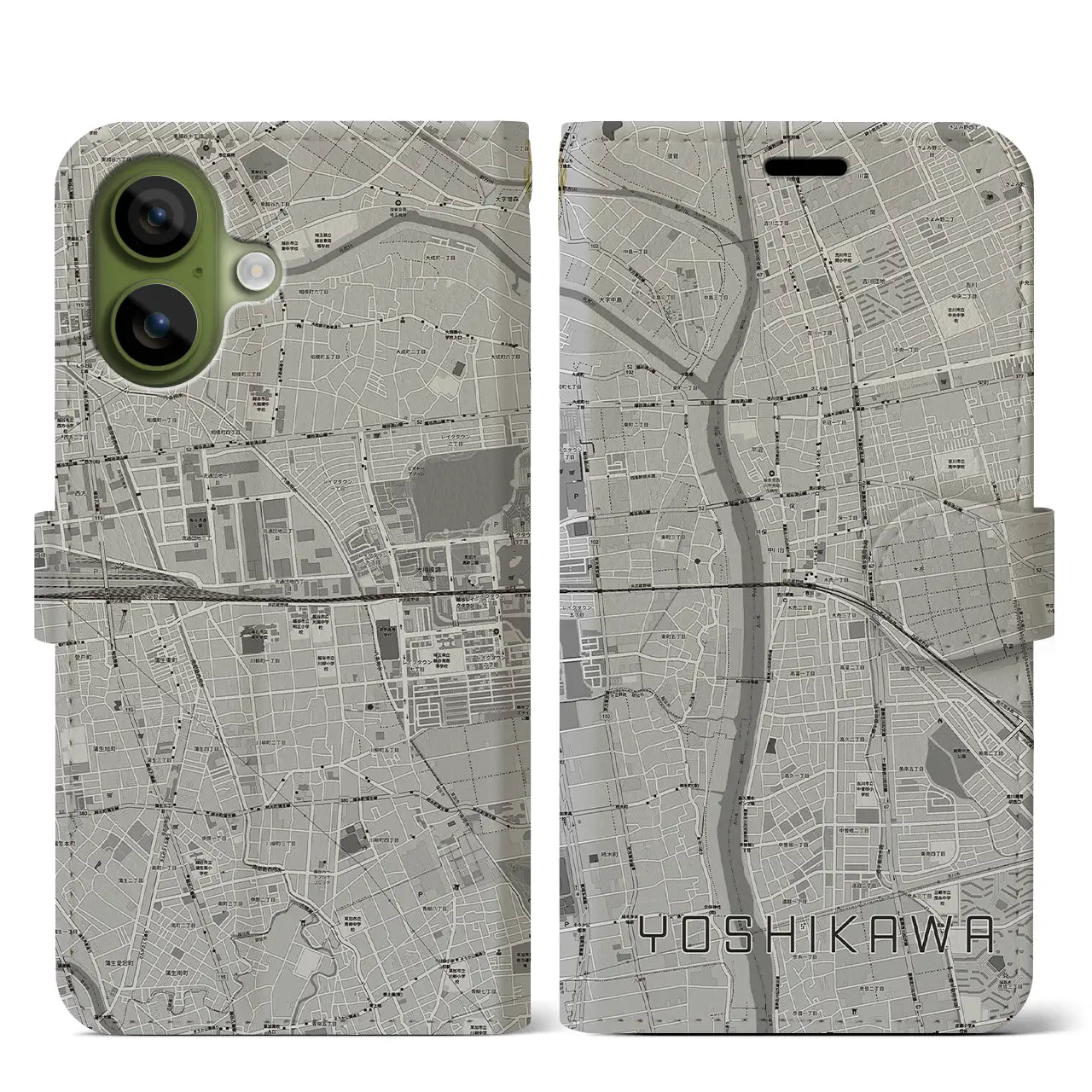 【吉川(埼玉県)】地図柄iPhoneケース(手帳タイプ)