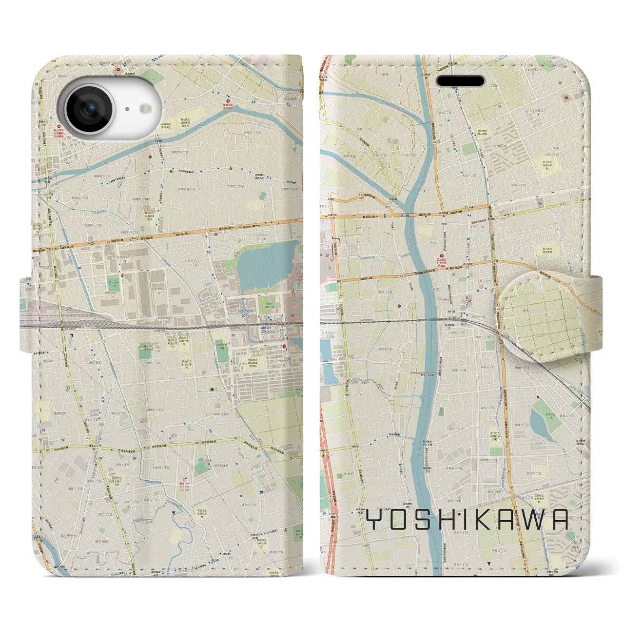 【吉川(埼玉県)】地図柄iPhoneケース(手帳タイプ)