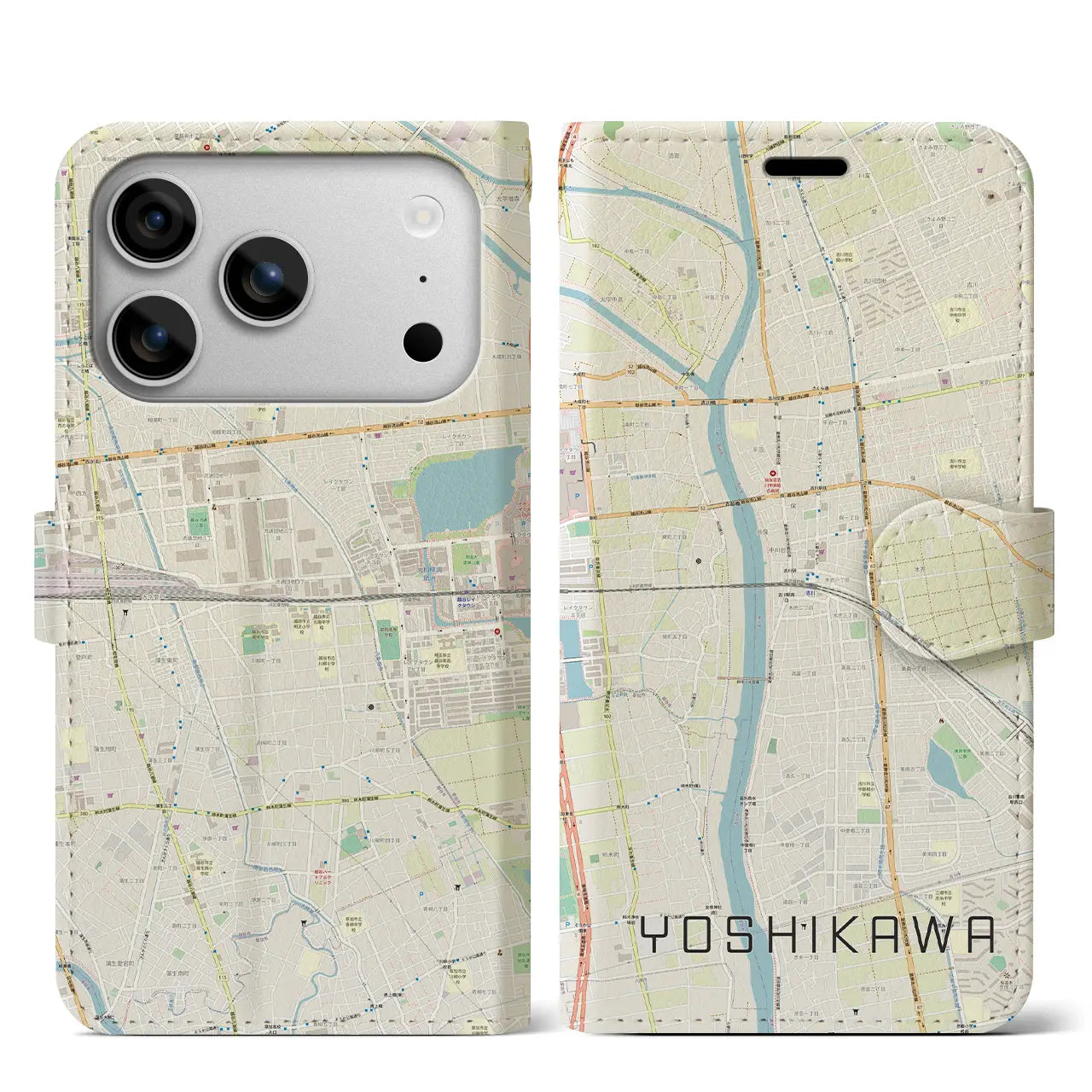 【吉川(埼玉県)】地図柄iPhoneケース(手帳タイプ)