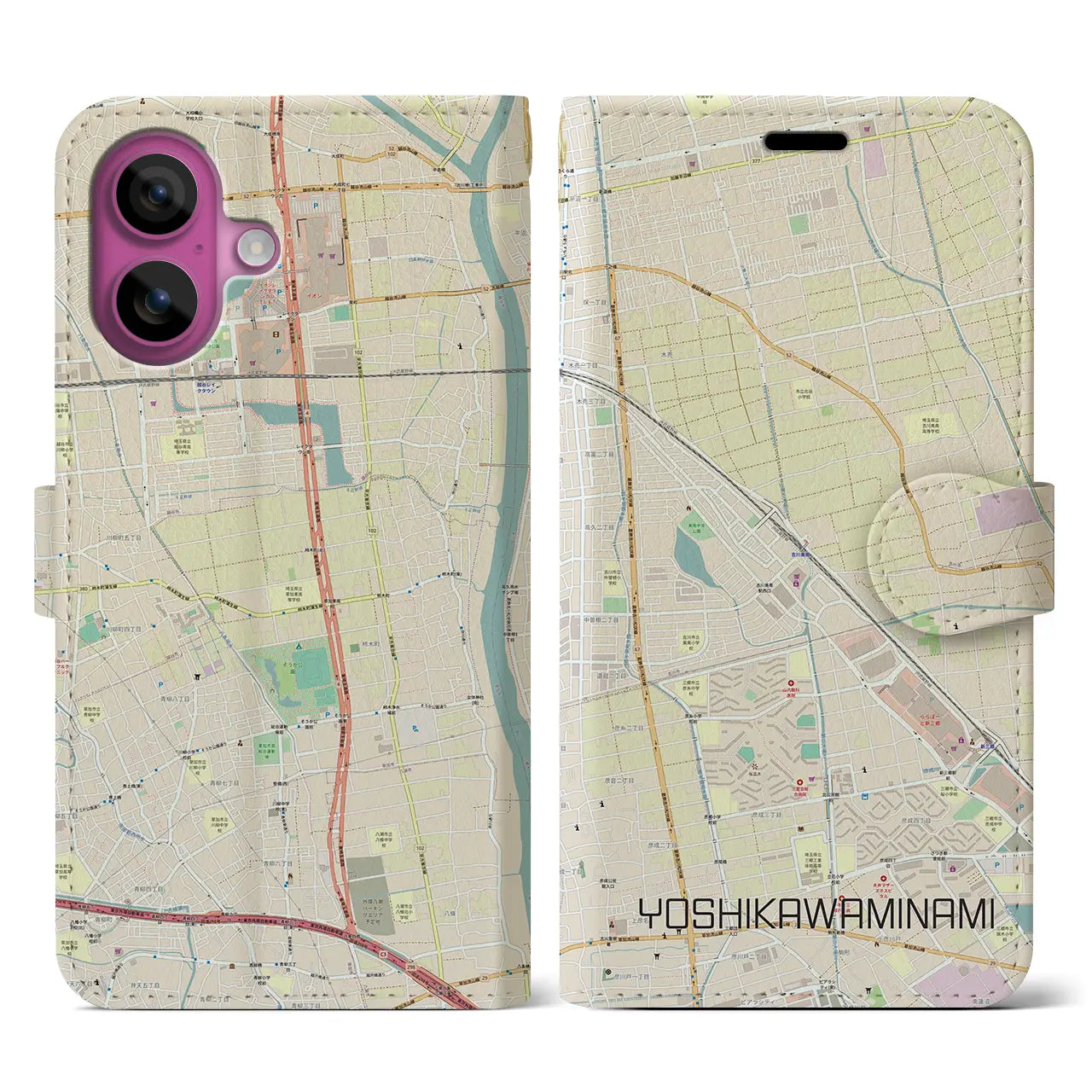 【吉川美南(埼玉県)】地図柄iPhoneケース(手帳タイプ)ナチュラル・iPhone 16 Pro 用