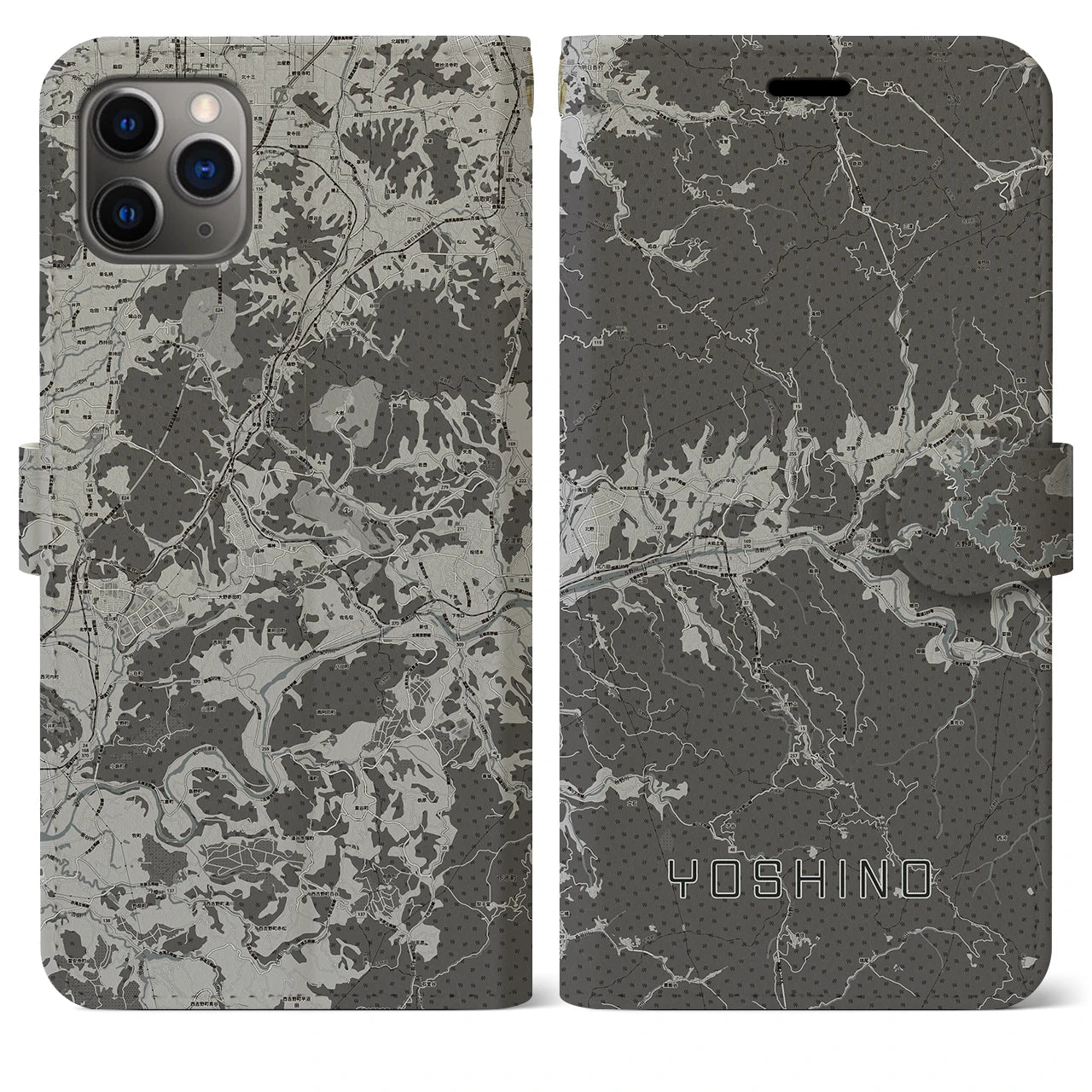 【吉野(奈良県)】地図柄iPhoneケース(手帳タイプ)モノトーン・iPhone 11 Pro Max 用