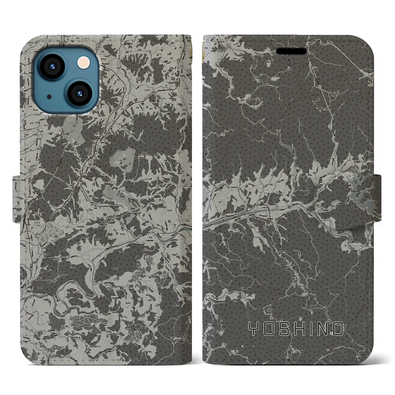【吉野(奈良県)】地図柄iPhoneケース(手帳タイプ)モノトーン・iPhone 13 用