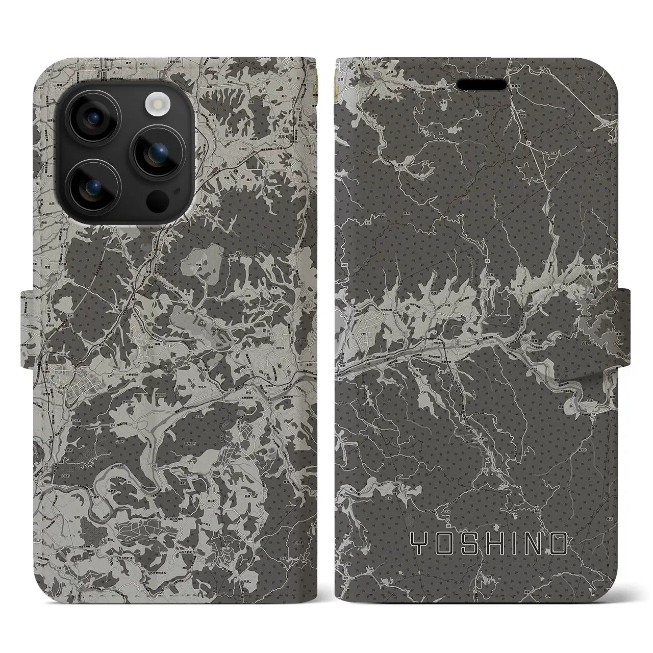 【吉野(奈良県)】地図柄iPhoneケース(手帳タイプ)モノトーン・iPhone 16 用