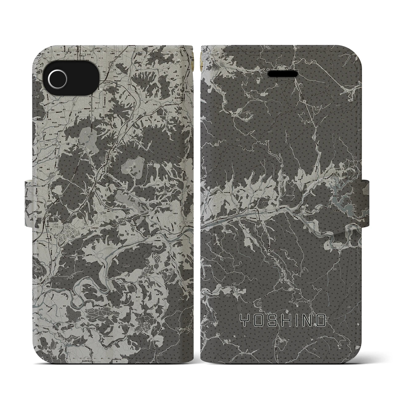【吉野(奈良県)】地図柄iPhoneケース(手帳タイプ)モノトーン・iPhone SE(第3 / 第2世代) / 8 / 7 / 6s / 6 用