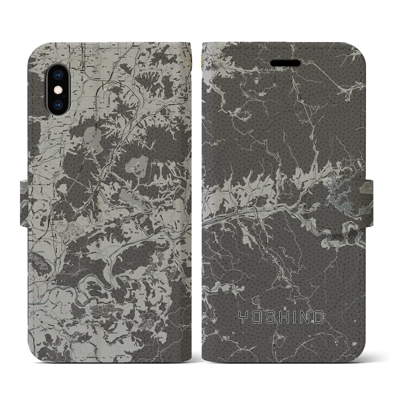 【吉野(奈良県)】地図柄iPhoneケース(手帳タイプ)モノトーン・iPhone XS / X 用
