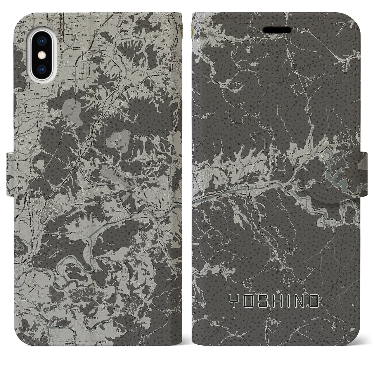 【吉野(奈良県)】地図柄iPhoneケース(手帳タイプ)モノトーン・iPhone XS Max 用