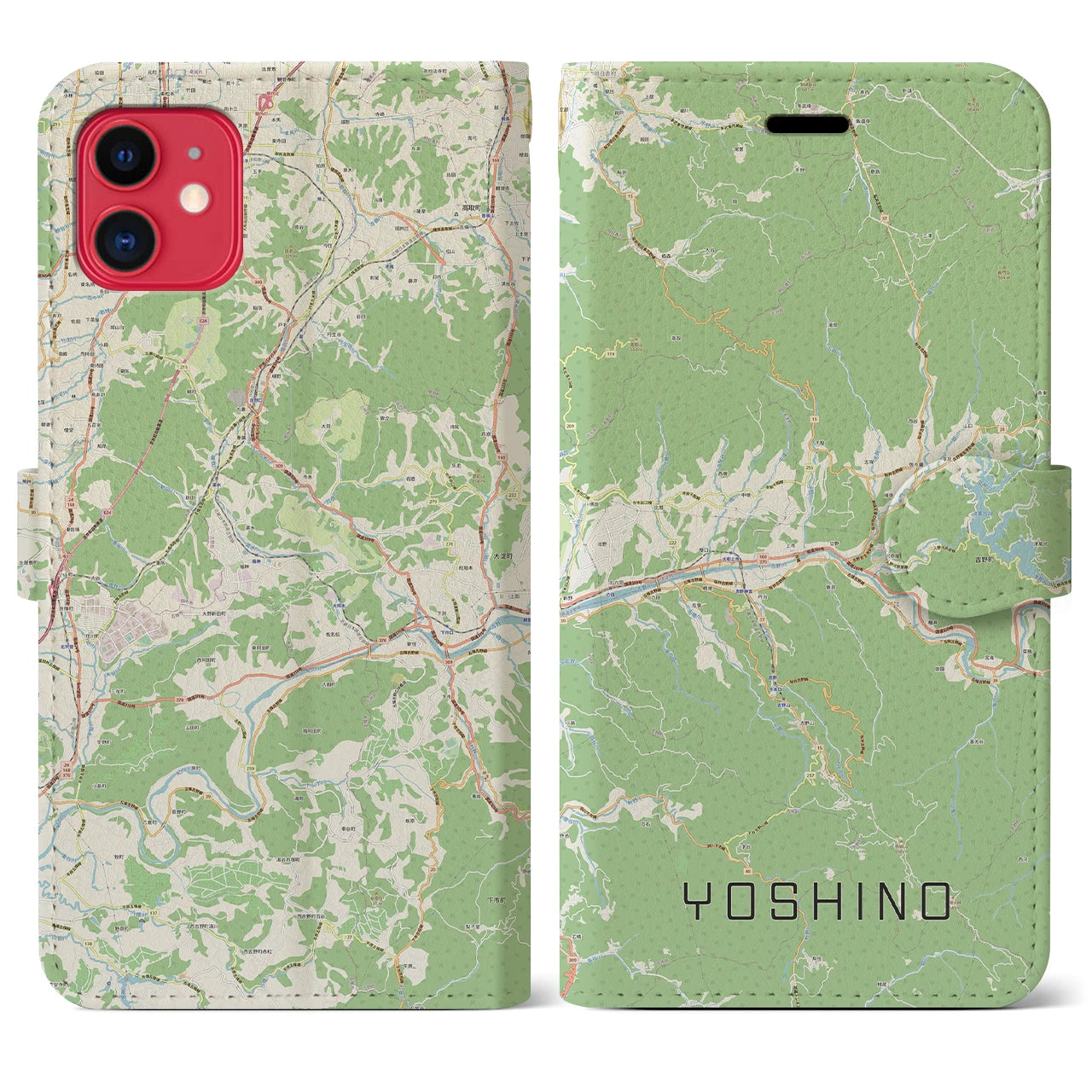 【吉野(奈良県)】地図柄iPhoneケース(手帳タイプ)ナチュラル・iPhone 11 用