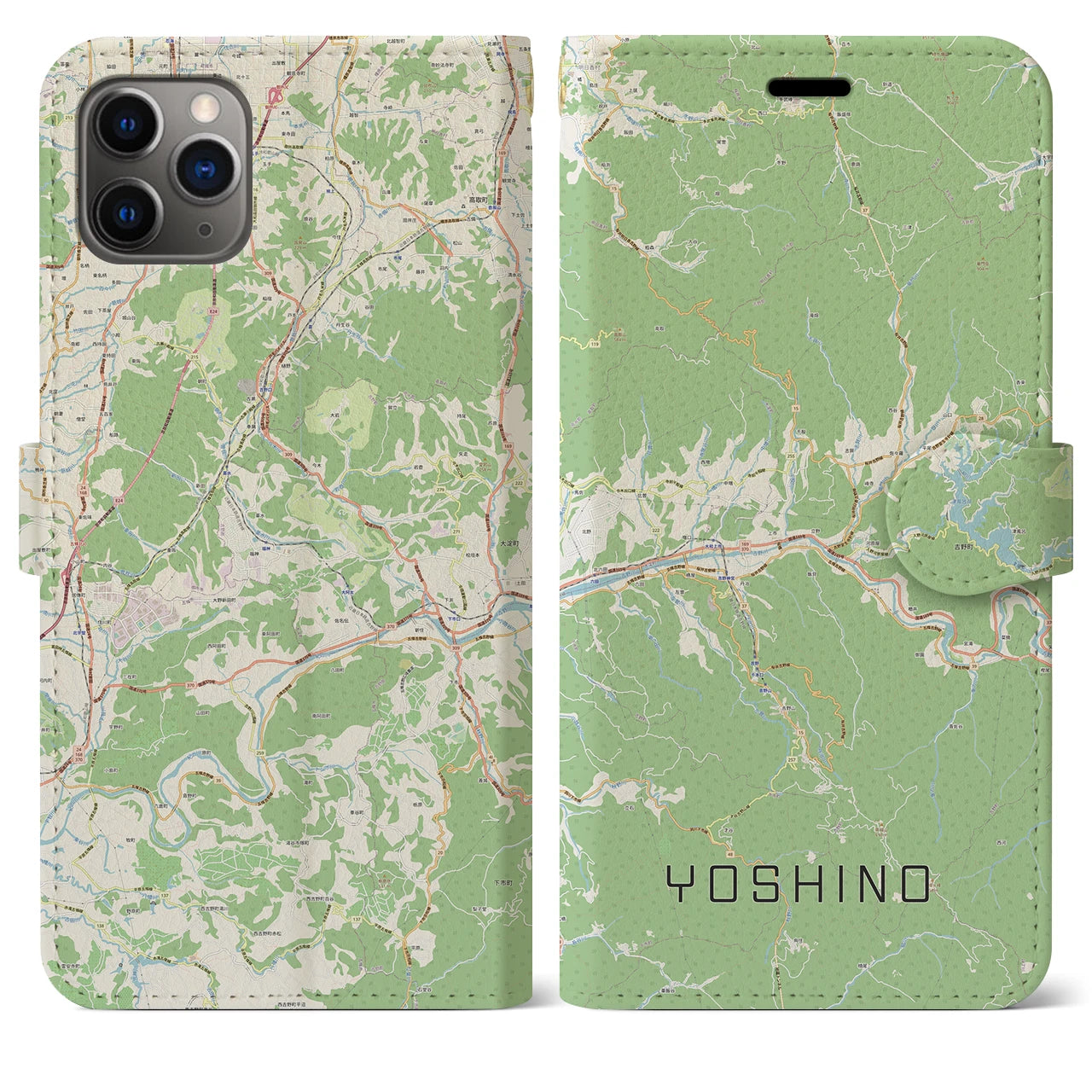 【吉野(奈良県)】地図柄iPhoneケース(手帳タイプ)ナチュラル・iPhone 11 Pro Max 用