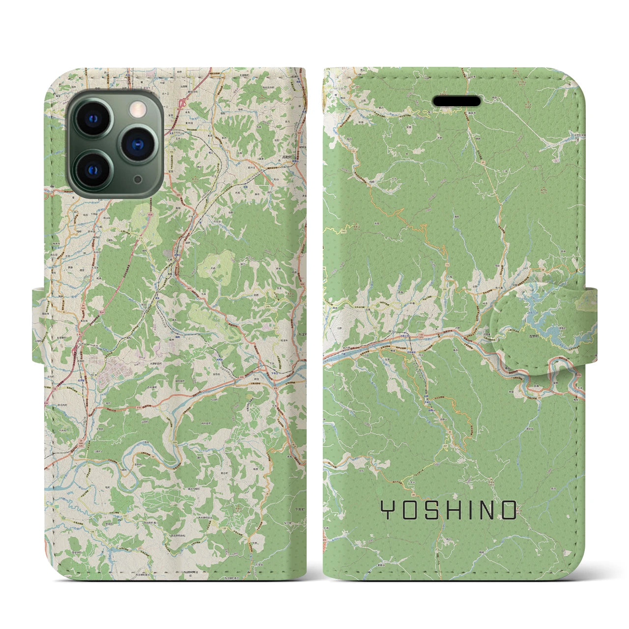 【吉野(奈良県)】地図柄iPhoneケース(手帳タイプ)ナチュラル・iPhone 11 Pro 用