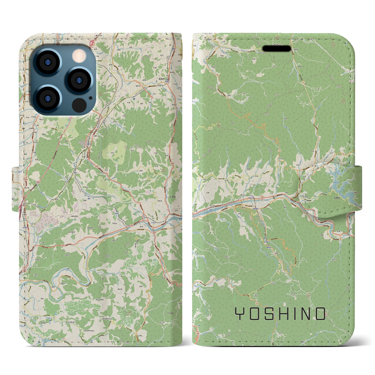 【吉野(奈良県)】地図柄iPhoneケース(手帳タイプ)ナチュラル・iPhone 12 / 12 Pro 用