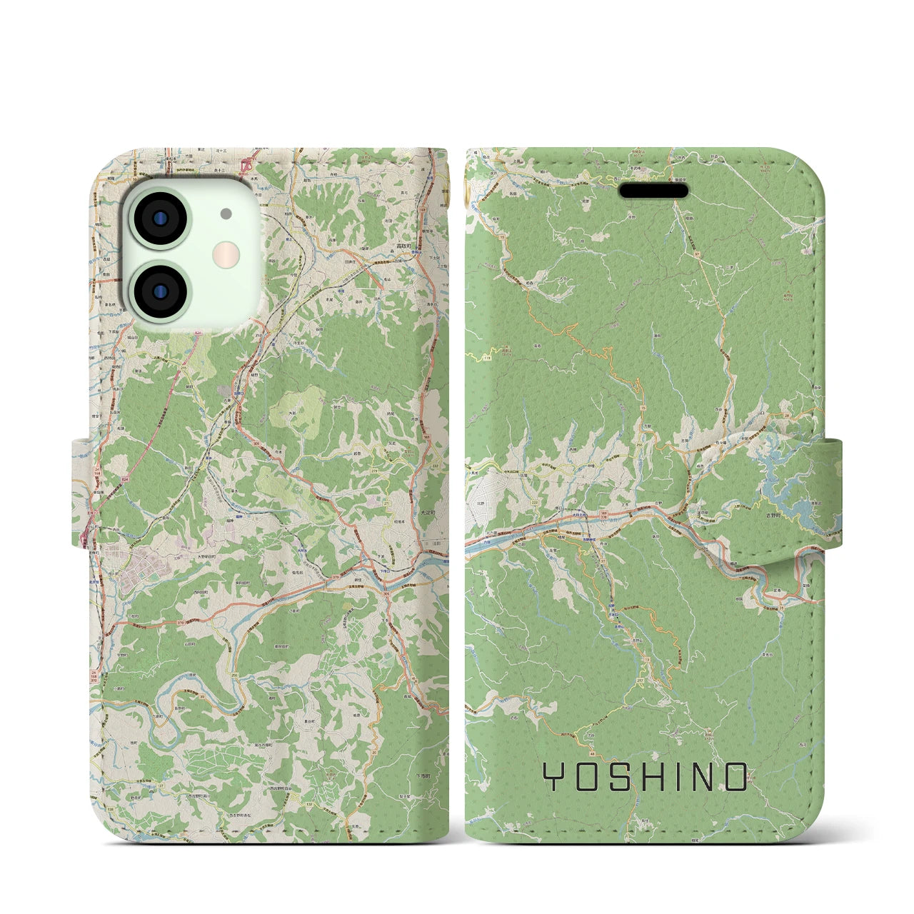 【吉野(奈良県)】地図柄iPhoneケース(手帳タイプ)ナチュラル・iPhone 12 mini 用