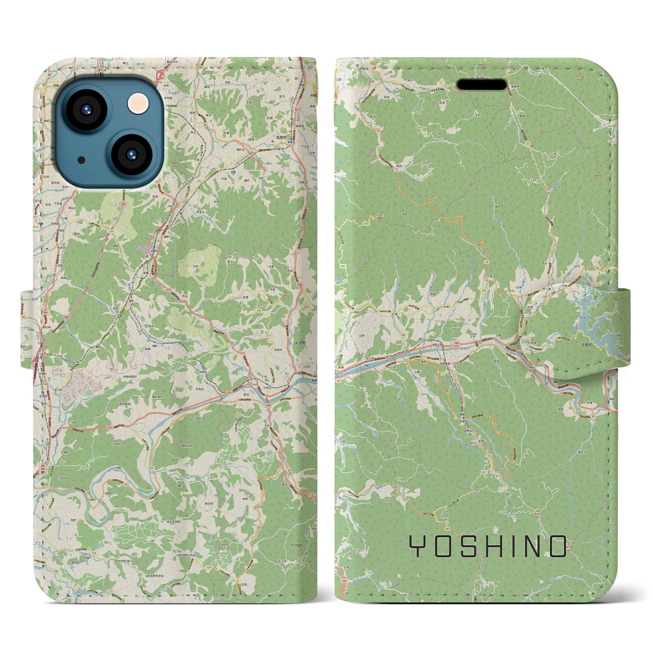 【吉野(奈良県)】地図柄iPhoneケース(手帳タイプ)ナチュラル・iPhone 13 用