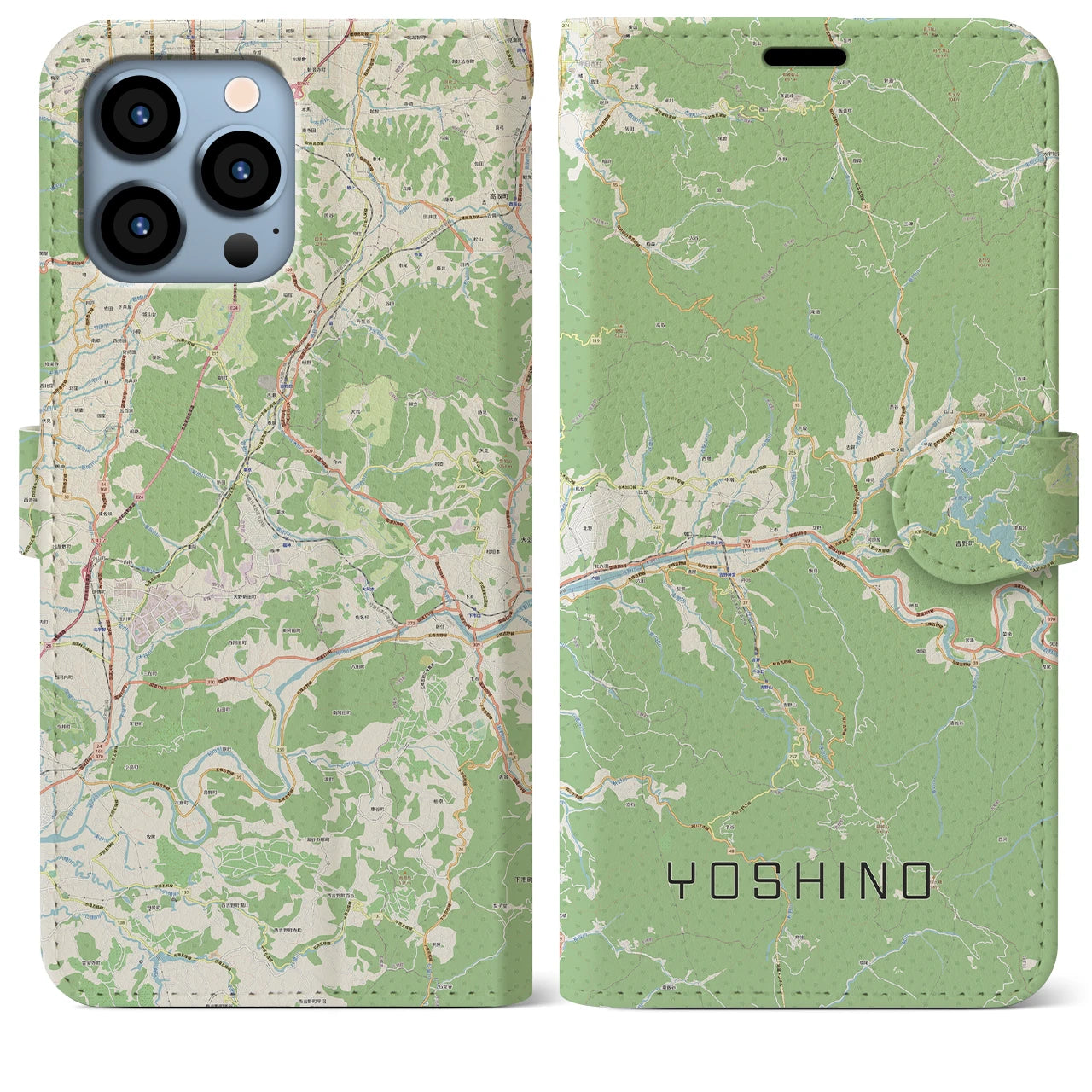 【吉野(奈良県)】地図柄iPhoneケース(手帳タイプ)ナチュラル・iPhone 13 Pro Max 用