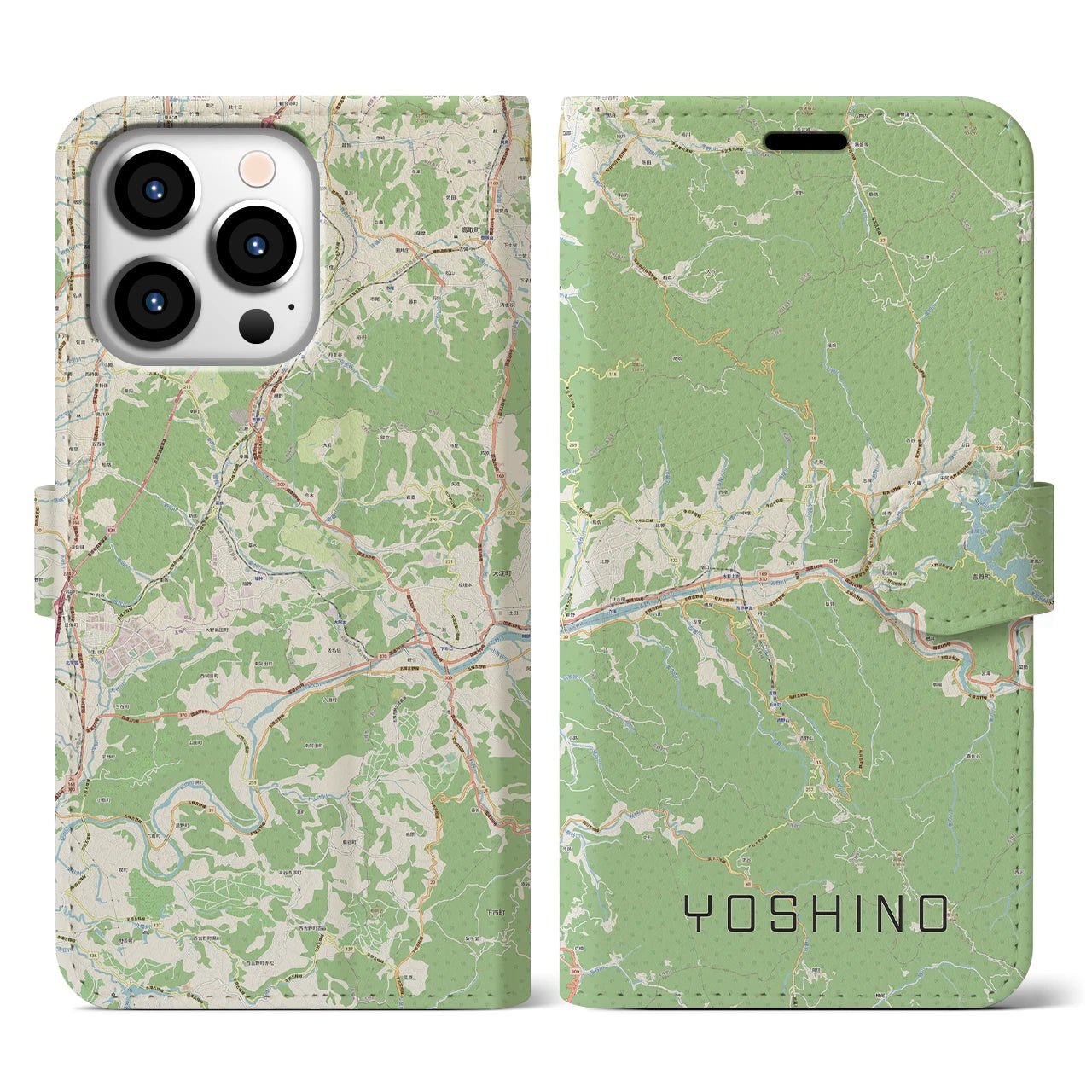 【吉野(奈良県)】地図柄iPhoneケース(手帳タイプ)ナチュラル・iPhone 13 Pro 用