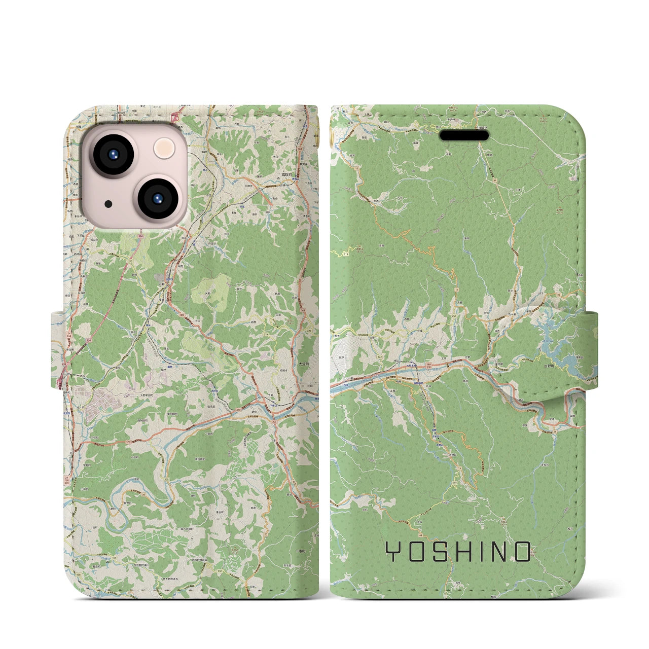 【吉野(奈良県)】地図柄iPhoneケース(手帳タイプ)ナチュラル・iPhone 13 mini 用