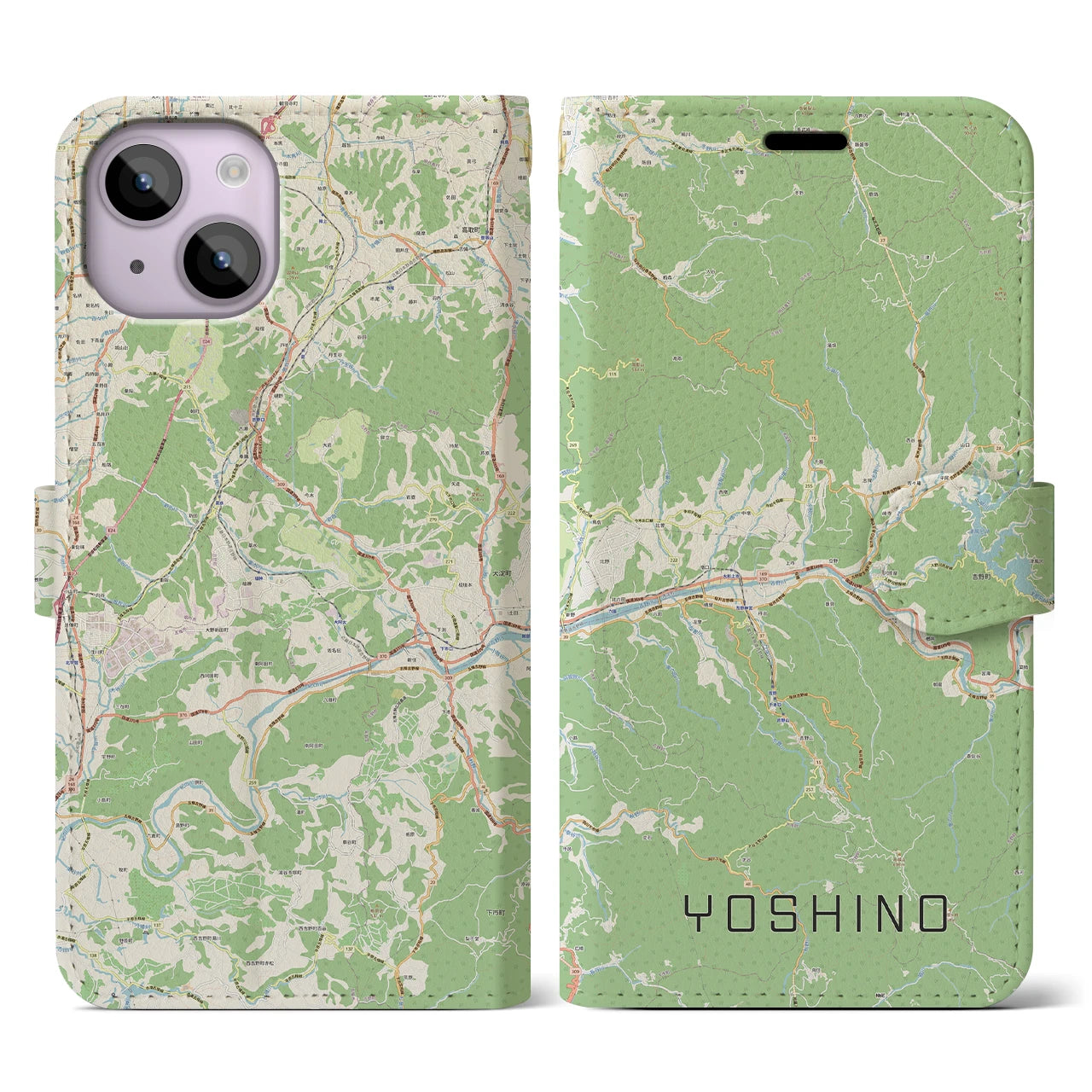 【吉野(奈良県)】地図柄iPhoneケース(手帳タイプ)ナチュラル・iPhone 14 用