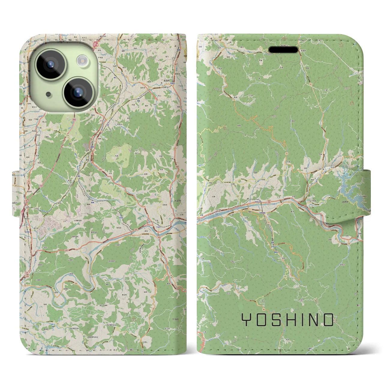 【吉野(奈良県)】地図柄iPhoneケース(手帳タイプ)ナチュラル・iPhone 15 用