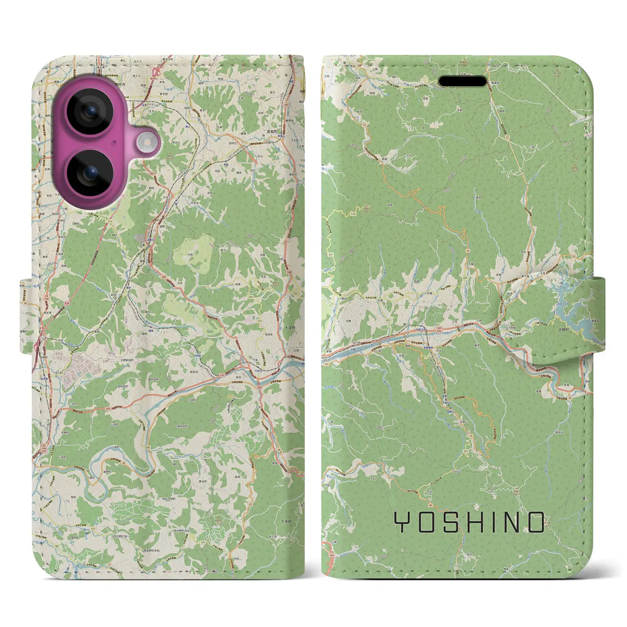 【吉野(奈良県)】地図柄iPhoneケース(手帳タイプ)ナチュラル・iPhone 16 Pro 用