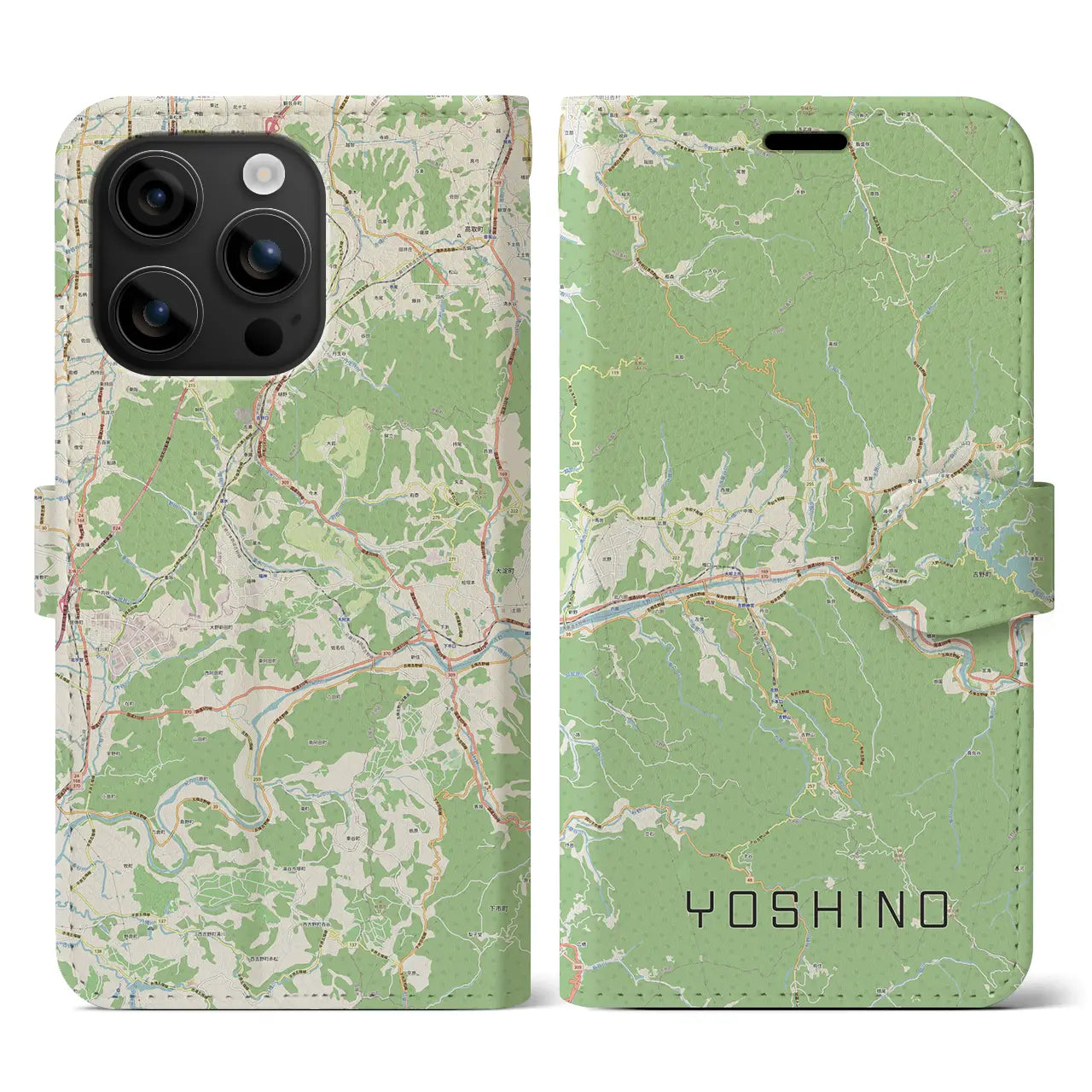 【吉野(奈良県)】地図柄iPhoneケース(手帳タイプ)ナチュラル・iPhone 16 用