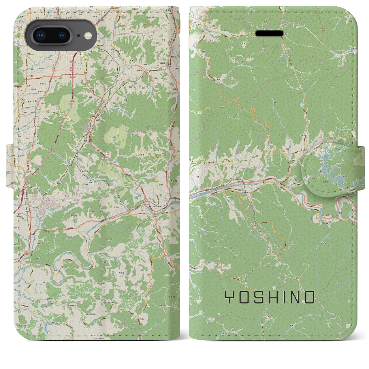 【吉野(奈良県)】地図柄iPhoneケース(手帳タイプ)ナチュラル・iPhone 8Plus /7Plus / 6sPlus / 6Plus 用