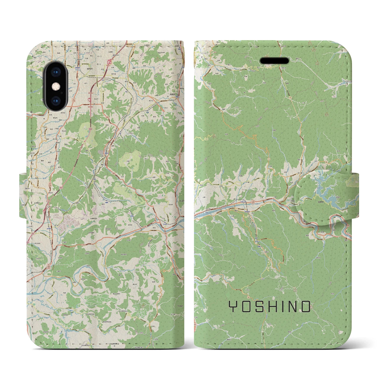 【吉野(奈良県)】地図柄iPhoneケース(手帳タイプ)ナチュラル・iPhone XS / X 用