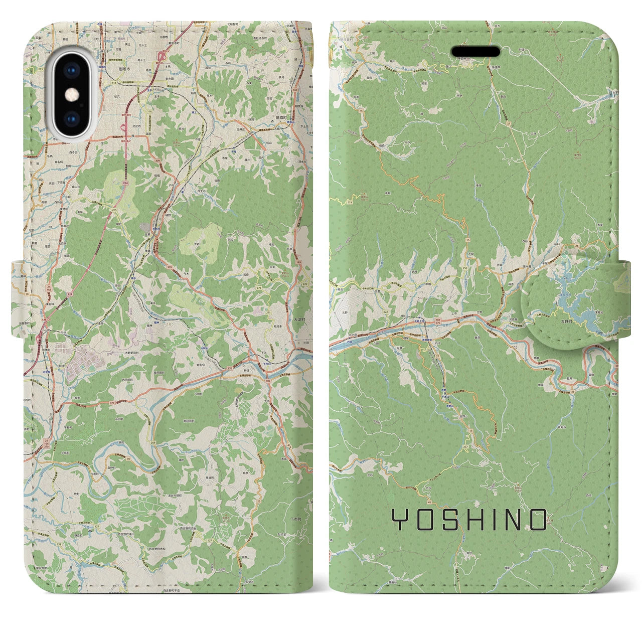 【吉野(奈良県)】地図柄iPhoneケース(手帳タイプ)ナチュラル・iPhone XS Max 用