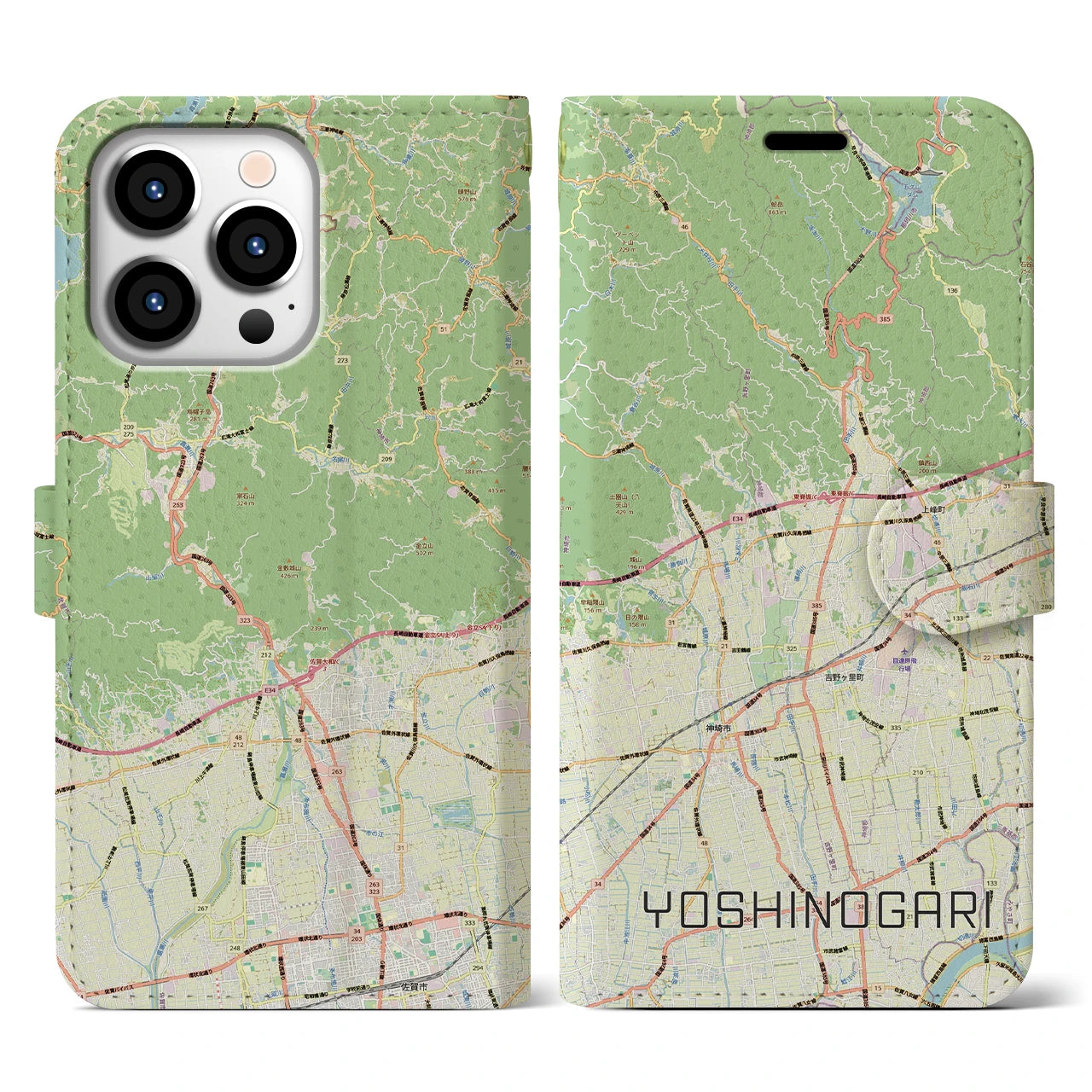 【吉野ヶ里(佐賀県)】地図柄iPhoneケース(手帳タイプ)