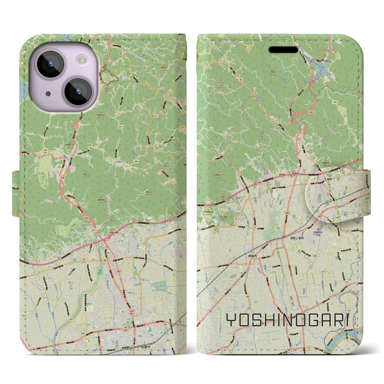 【吉野ヶ里(佐賀県)】地図柄iPhoneケース(手帳タイプ)