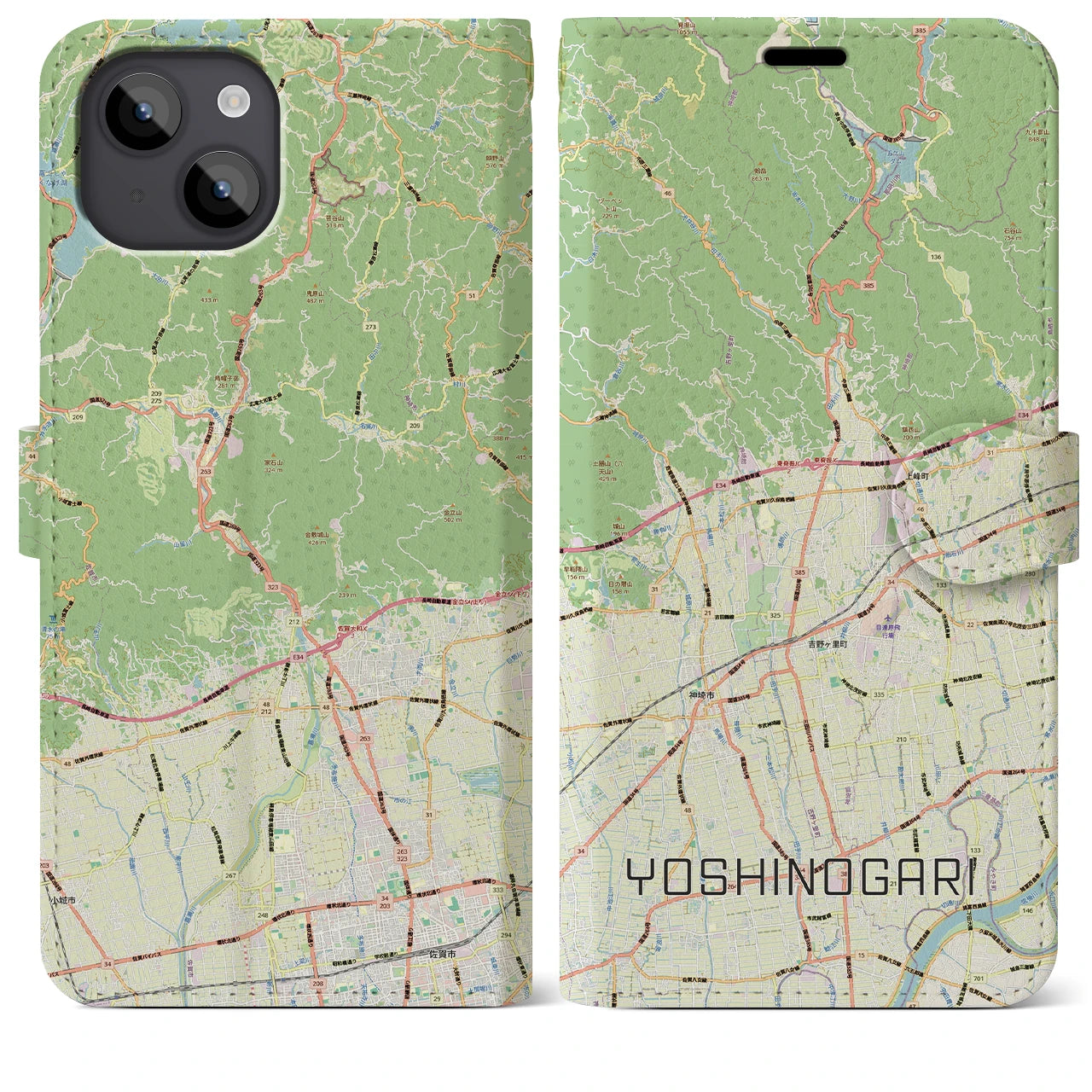 【吉野ヶ里(佐賀県)】地図柄iPhoneケース(手帳タイプ)
