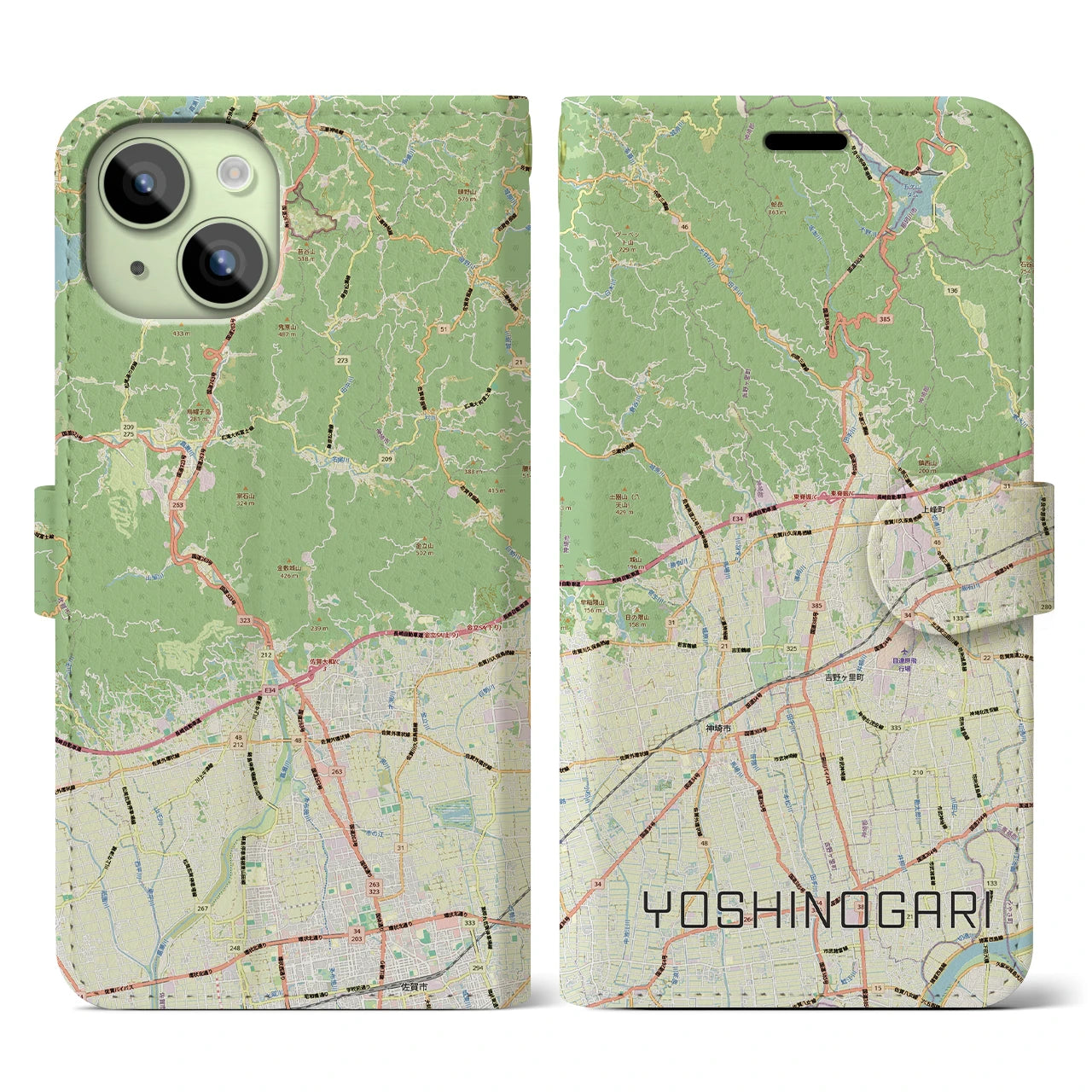 【吉野ヶ里(佐賀県)】地図柄iPhoneケース(手帳タイプ)