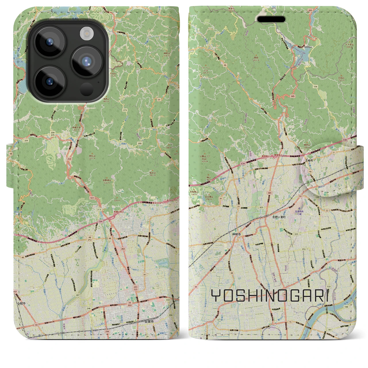 【吉野ヶ里(佐賀県)】地図柄iPhoneケース(手帳タイプ)