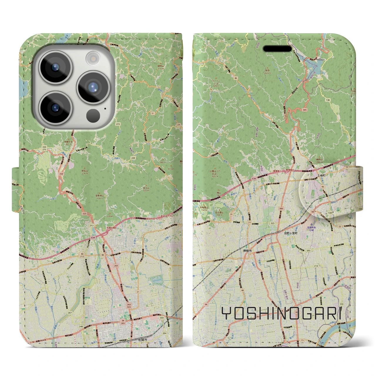 【吉野ヶ里(佐賀県)】地図柄iPhoneケース(手帳タイプ)