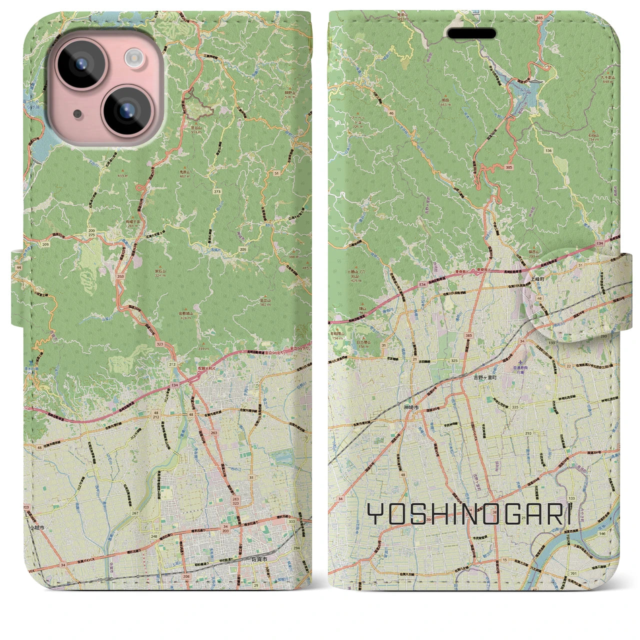 【吉野ヶ里(佐賀県)】地図柄iPhoneケース(手帳タイプ)