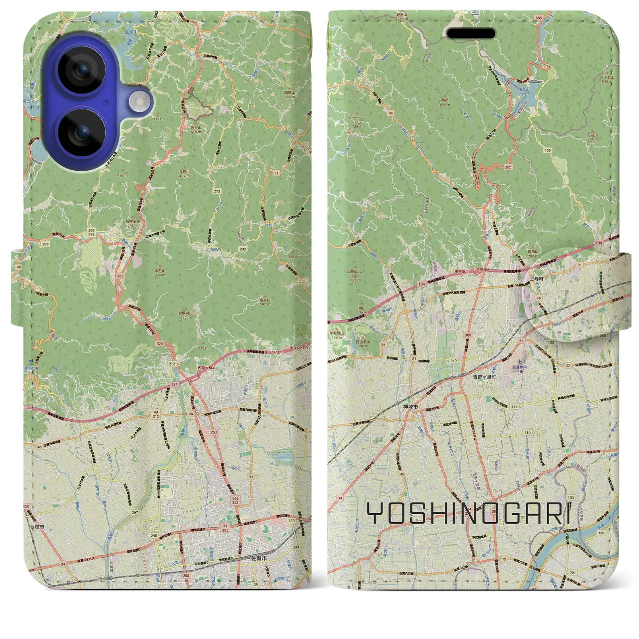 【吉野ヶ里(佐賀県)】地図柄iPhoneケース(手帳タイプ)モノトーン・iPhone 16 Pro Max 用