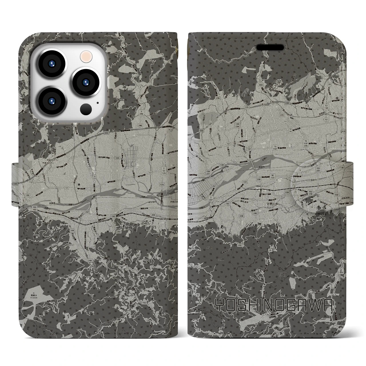 【吉野川(徳島県)】地図柄iPhoneケース(手帳タイプ)