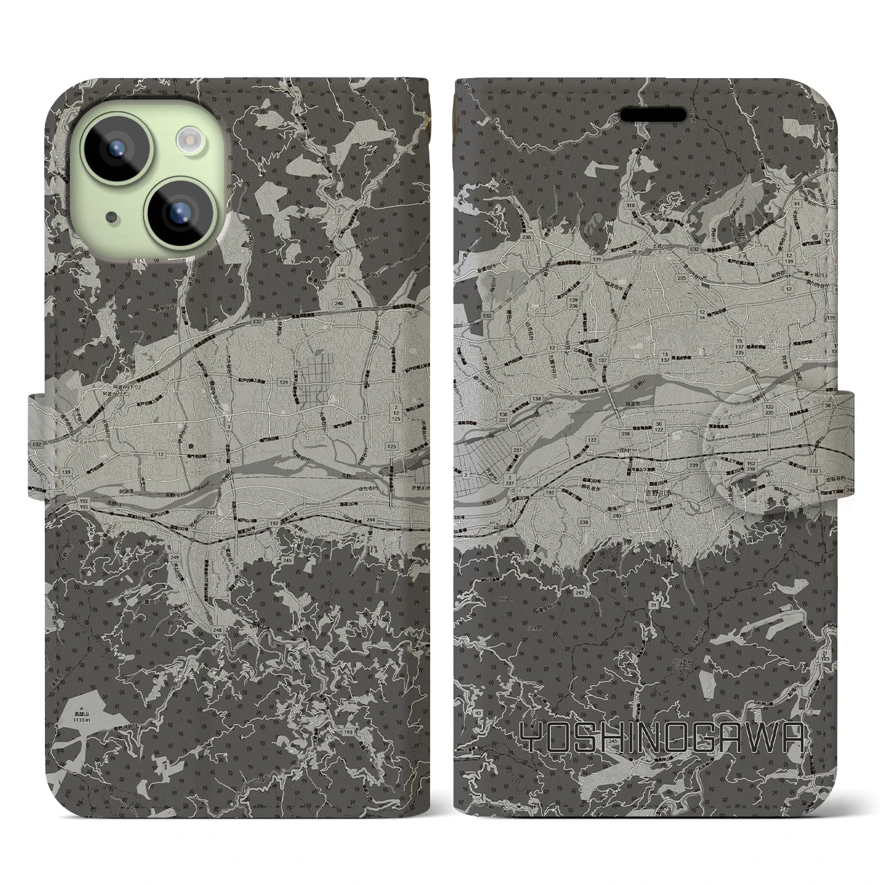 【吉野川(徳島県)】地図柄iPhoneケース(手帳タイプ)