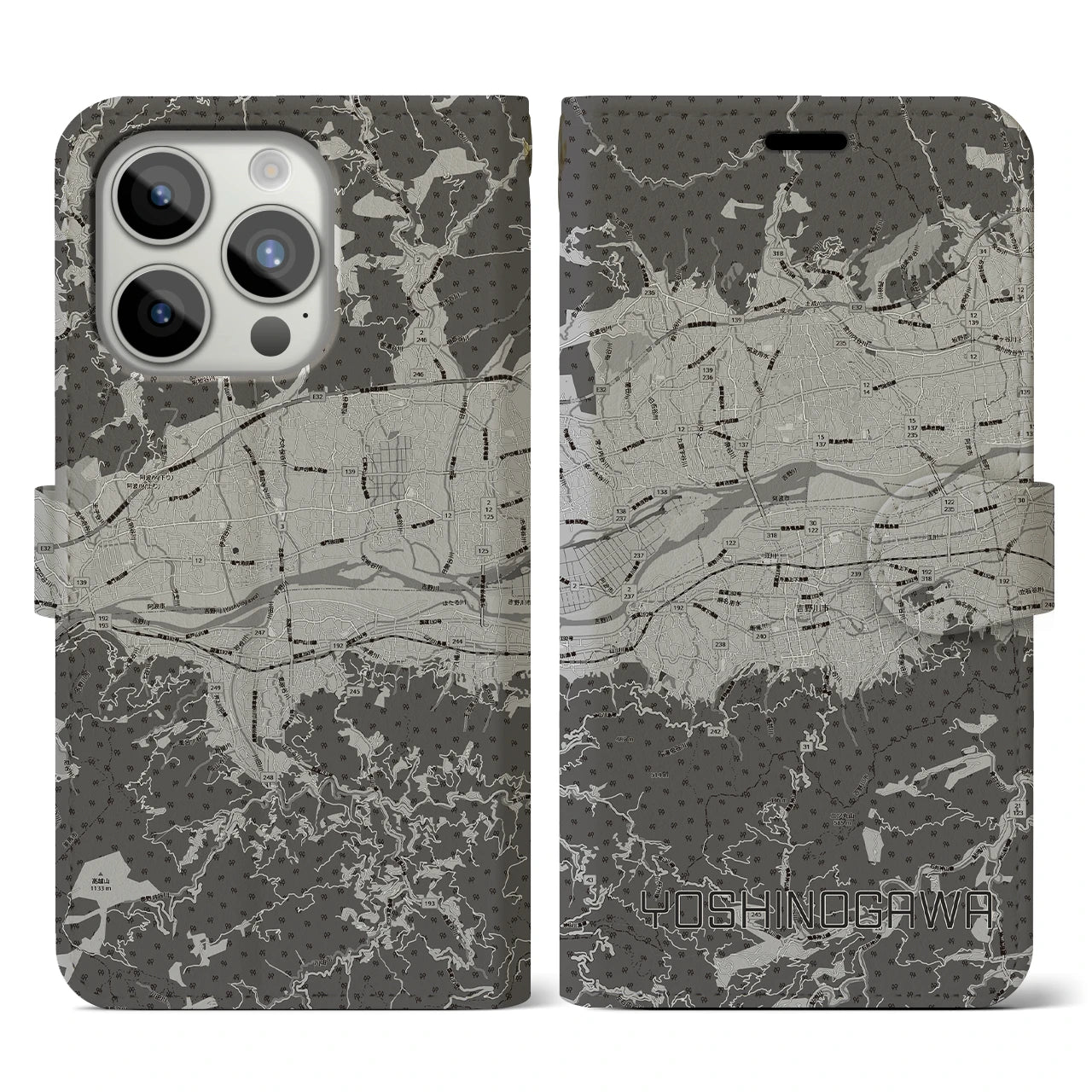 【吉野川(徳島県)】地図柄iPhoneケース(手帳タイプ)