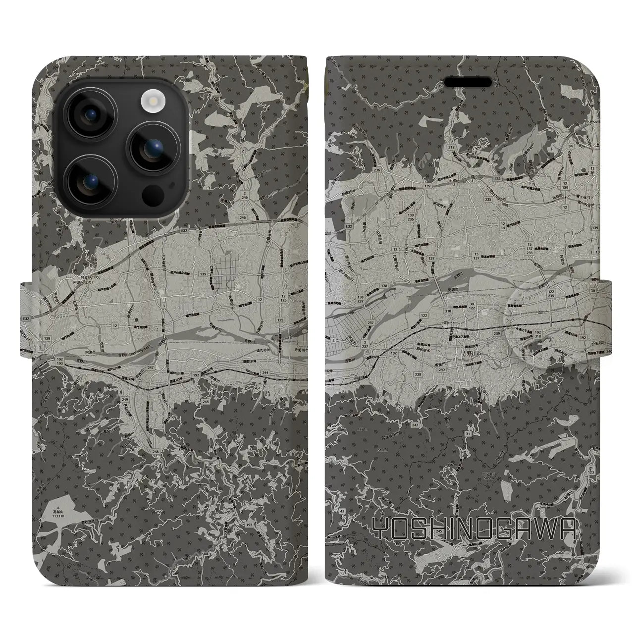 【吉野川(徳島県)】地図柄iPhoneケース(手帳タイプ)