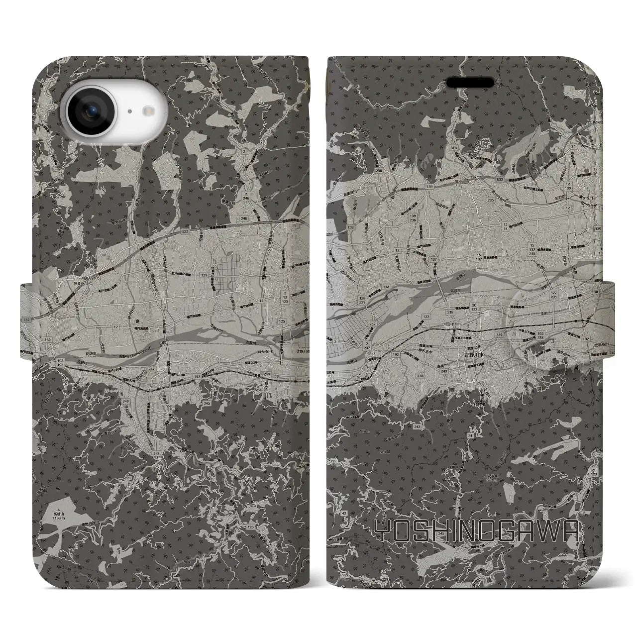【吉野川(徳島県)】地図柄iPhoneケース(手帳タイプ)