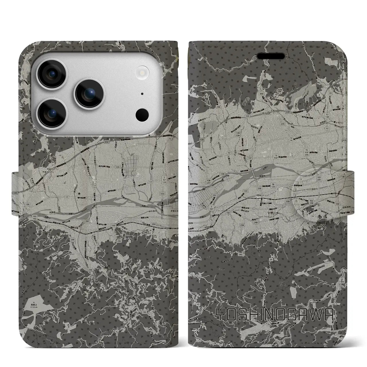 【吉野川(徳島県)】地図柄iPhoneケース(手帳タイプ)