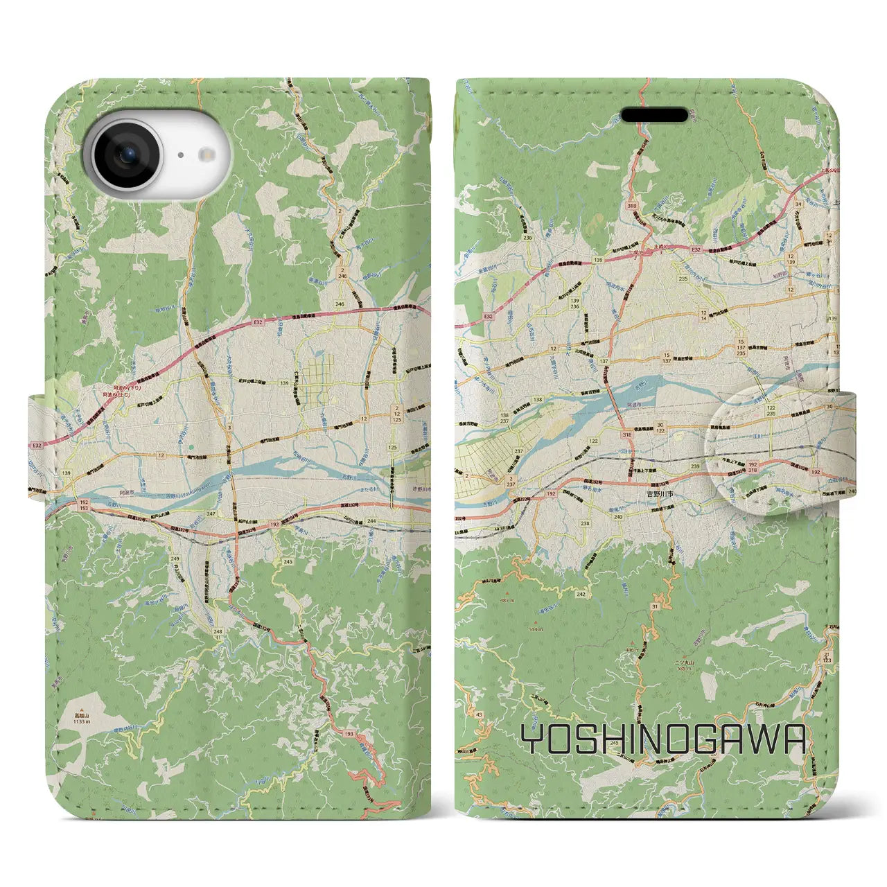 【吉野川(徳島県)】地図柄iPhoneケース(手帳タイプ)