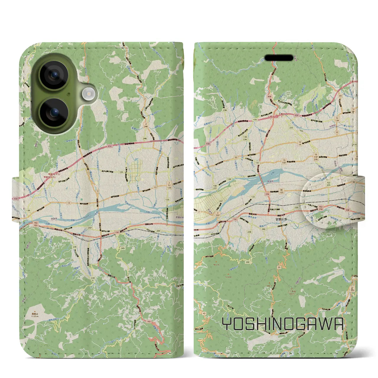 【吉野川(徳島県)】地図柄iPhoneケース(手帳タイプ)