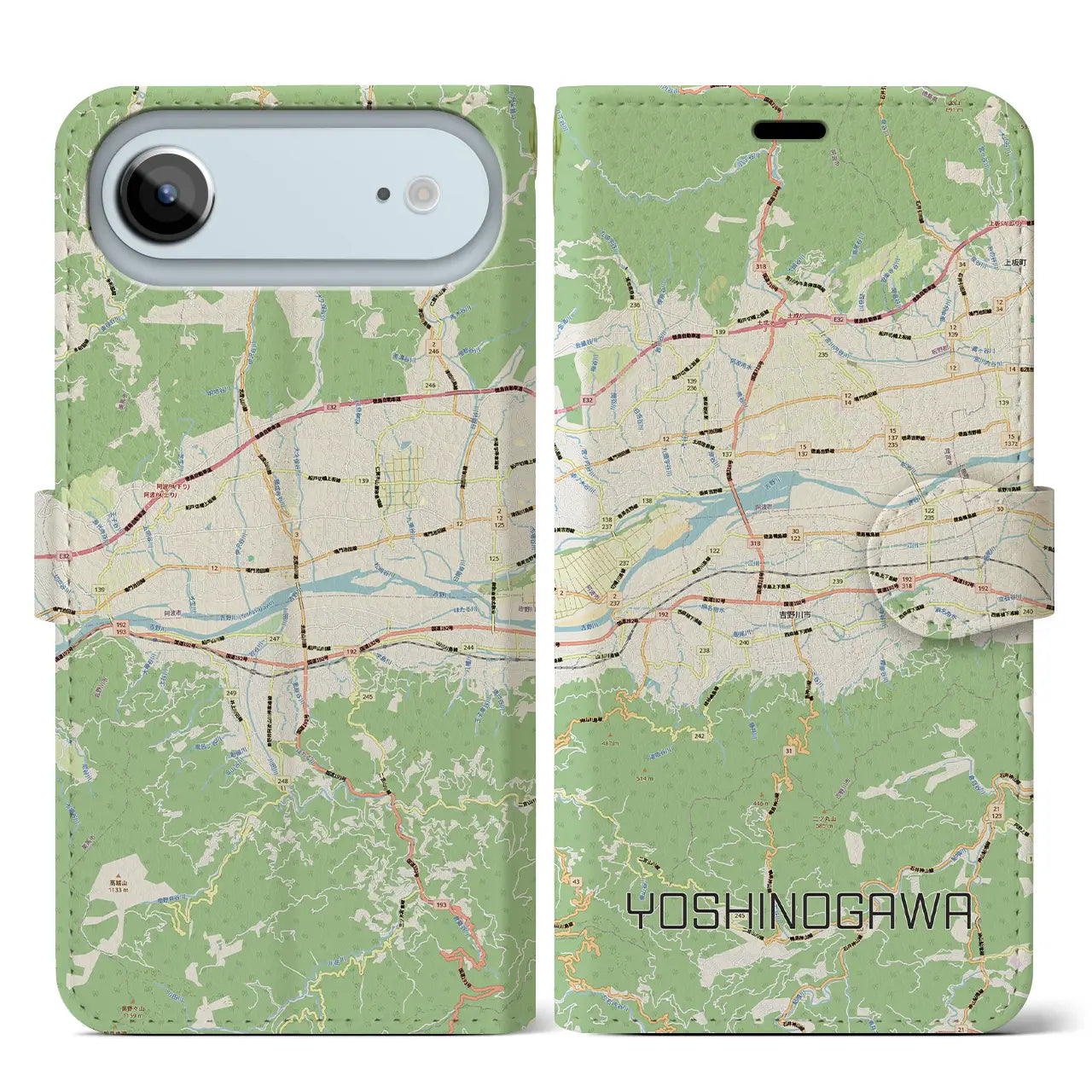 【吉野川(徳島県)】地図柄iPhoneケース(手帳タイプ)ナチュラル・iPhone 17 Pro Max 用