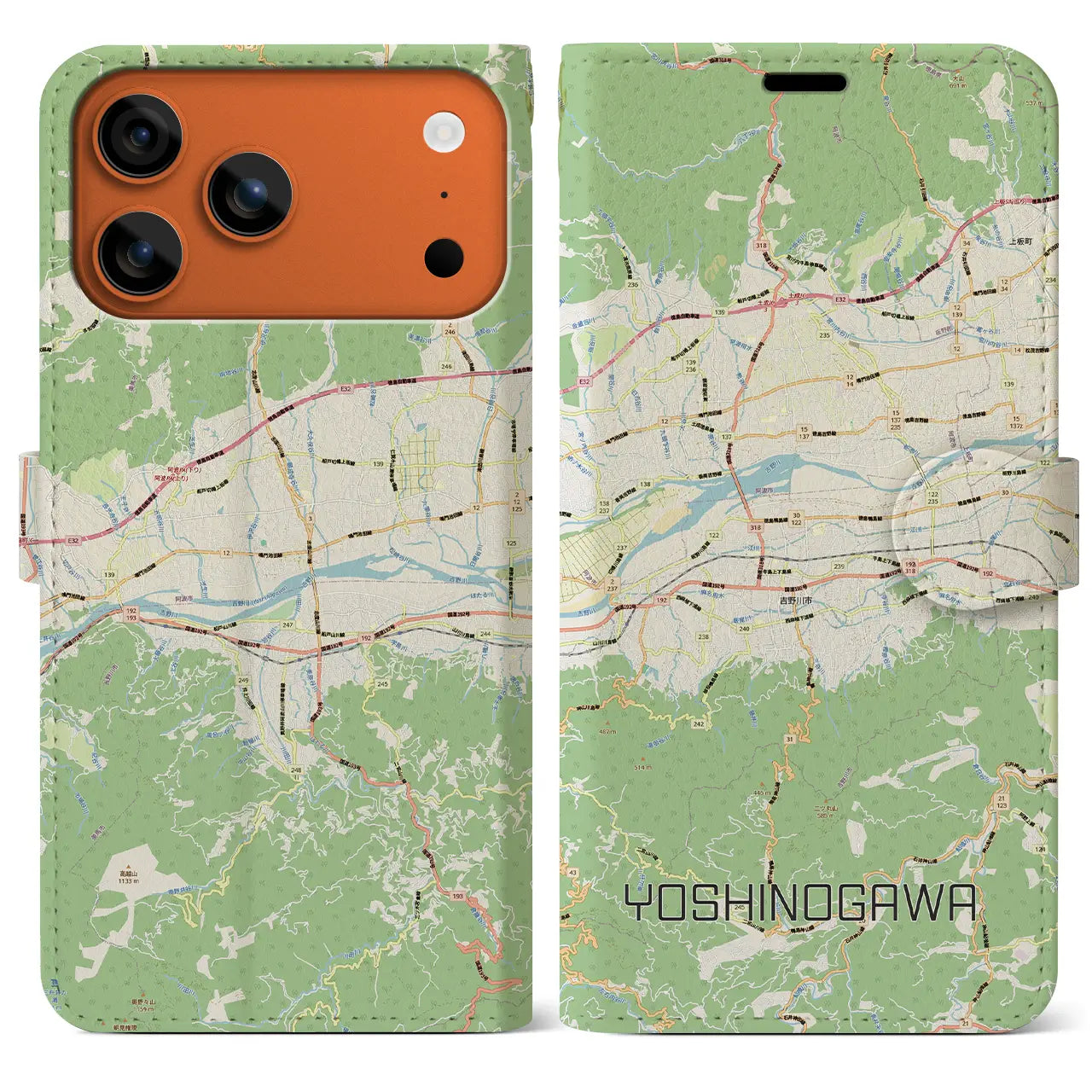 【吉野川(徳島県)】地図柄iPhoneケース(手帳タイプ)